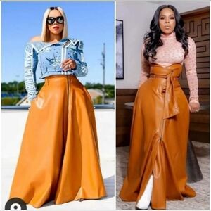 New Elegant Tan Leather Skirt